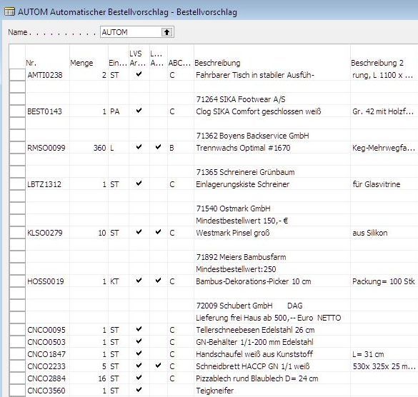 Optimale Bestellvorschlagslisten für Navision & Business Central mit allen relevanten Informationen zum Lieferanten auf einen Blick