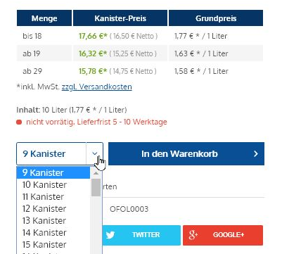 Shopware Ansicht Staffelpreise und Mindestbestellmengen