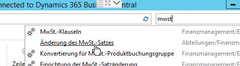 Screenshot zur Änderung des Mehrwertsteuersatzes / Mwst Satzes in Navision ab Version 2013 / Business Central