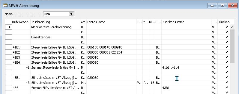 Screenshot der Mehrwertsteuerabrechnung im Navision vor Business Central