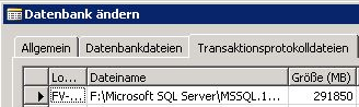 Screenshot Transactionlog einer MS-SQL Datenbank unter Navision 2009R2