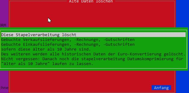 Stapelverarbeitung für Navision 3.56 Euro (blaue Version) löscht ohne AL Schlüssel (Navi_Inf.dat) alte Daten aus der Datenbank. Euro-Konvertierungshistorien, alte Belege