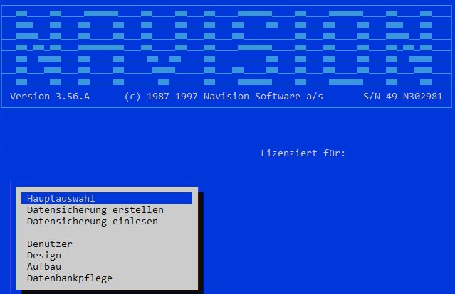 Navision 3.56, unter DOS.Navsion Blau oder "Blaues Navision" benannt, oder auch DOS Navision, Altes Navision
