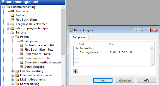 Ausgabe der Buchungen (Datev-Daten) aus Navision