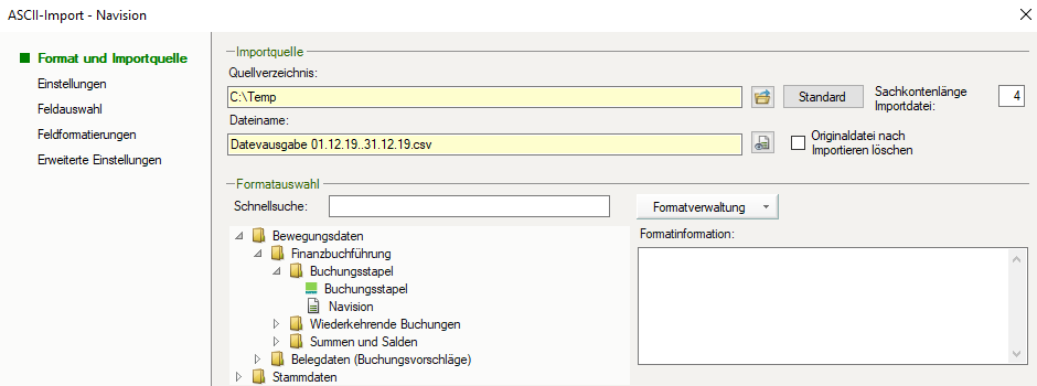 Überprüfen der Datev-Importeinstellungen