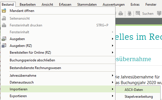 Aufruf des Imports über das Datev-Menü