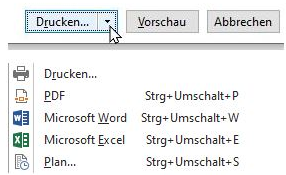 Screenshot aus Microsoft Dynamics Navision / Business Central zur Ausgabe eines beliebigen Reports zu Excel oder Word.