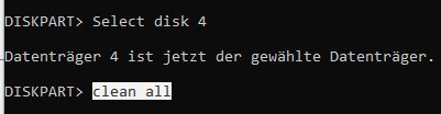 Kritischer Befehl. Überprüfen Sie bitte 2 oder 3 x den richtigen Datenträger. Nach diesem Befehl sind alle Daten futsch, egal ob private Daten oder Navision / Business Central Datenbanken.