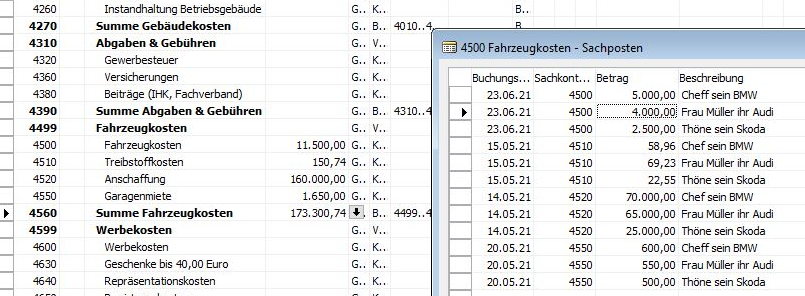 Erfassung von verschiedenen Fahrzeugkosten auf verschiedenen Sachkonten, Screenshot aus Navision 2009