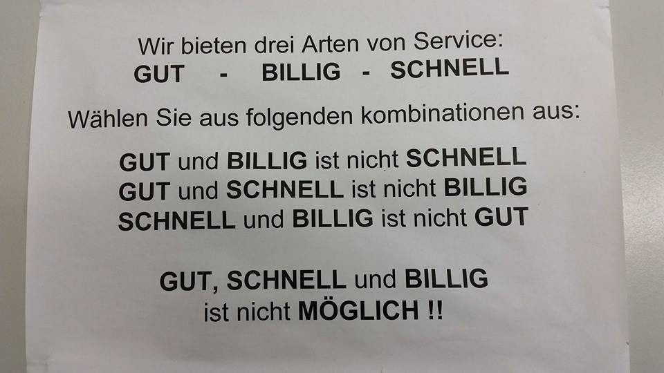 Merkzettel: Gut, Schnell und billig ist zusammen nicht möglich. Schon bei Comet nicht, auch nicht bei Navision, und auch nicht bei der AS400.
