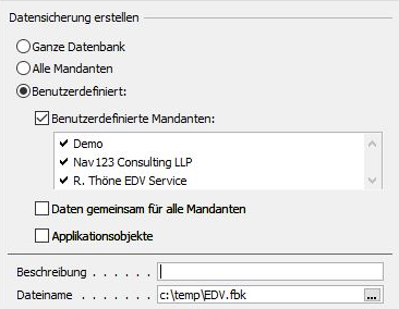 Ansicht der Funktion "Datensicherung erstellen" im alten 2009er Client: Das ist die Basis für "In eine Datendatei exportieren"!