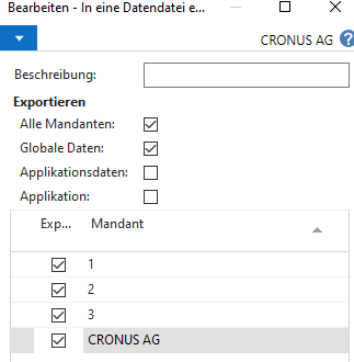 Ansicht der Funktion "In eine Datendatei exportieren" im RTC: Das ist die alte Datensicherung!