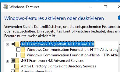 Aktivieren von .Net 3.5 & .Net 2.0 zum Betreiben von Navision unter 2018 auf Windows 10