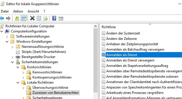 "Anmelden als Dienst" erlauben vor der Installation von Navision Dynamics/ Business  Central