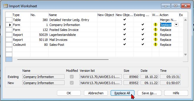 Import worksheet der älteren Navision-versionen bis Navision / Business Central 2018