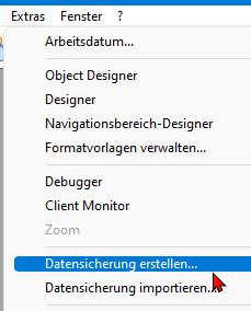 Aufruf der integrierten Datensicherung in einem Classic Client (Navision von Version 2 über 3, 3.60, 4, 2005, 2009 R2 etc)