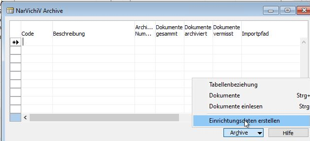 Ansicht Archiv Einrichtungsassistent für unter Classic Client bis Version 2009R2 Navision 