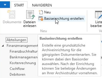 Ansicht Erst-Einrichtung für das Archiv  unter Navision Dynamics RTC / Business Central