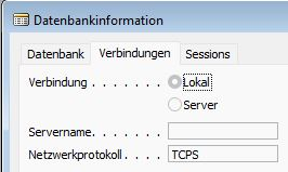 Serververbindung & gewähltes Protokoll. Mit dem Parameter nettype=TCP(S) voreinstellbar.