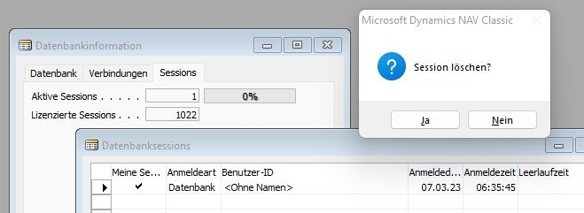Aktive Verbindungen zur Datenbank. Übrigens können Sie hier eine Session mit F4 löschen