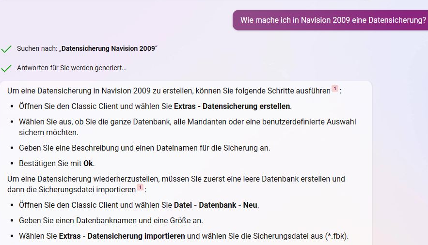 Eine -korrekte- Antwort von Bing ChatGPT zur Datensicherung unter Navision 2009R2