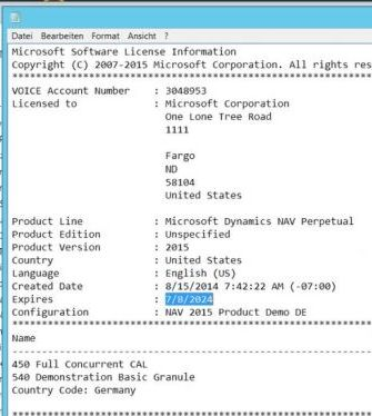 Inhalt einer abgelaufenen Navision Dynamics 365 Cronus Demo Lizenz von der CSide (C/Side) Entwicklungsumgebung. Verantwortlich für die Fehlermeldung Ihre Programmlizenz ist abgelaufen.