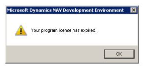 Microsoft Dynamics NAV Development Environment "Your program license has expired" englischer Screenshot