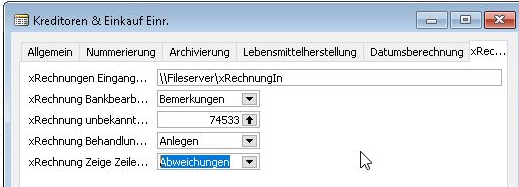 Screenshot der Einrichtung von xRechnung Eingangsrechnungen in Navision Classic Client (2.60, 4.0, 2009R2 etc.)