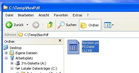 Ergebnis, wenn der Ghostscript-Druckertreiber unter z.B. Windows XP korrekt installiert wurde, damit auch ältere Navision-Versionen wie Navision Financials 2.01, 2.60, 3.70, 4 unter Windows Xp PDF Rechnungen als Ergänzungen zu xRechnungen ausgeben können.