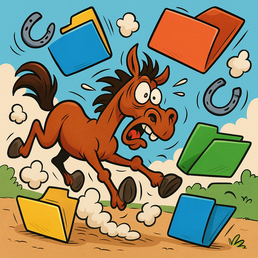 Ein springendes Pferd als Symbolbild wie der Windows-Dateiexplorer unbegründet in der Ordneransicht hin und her springt