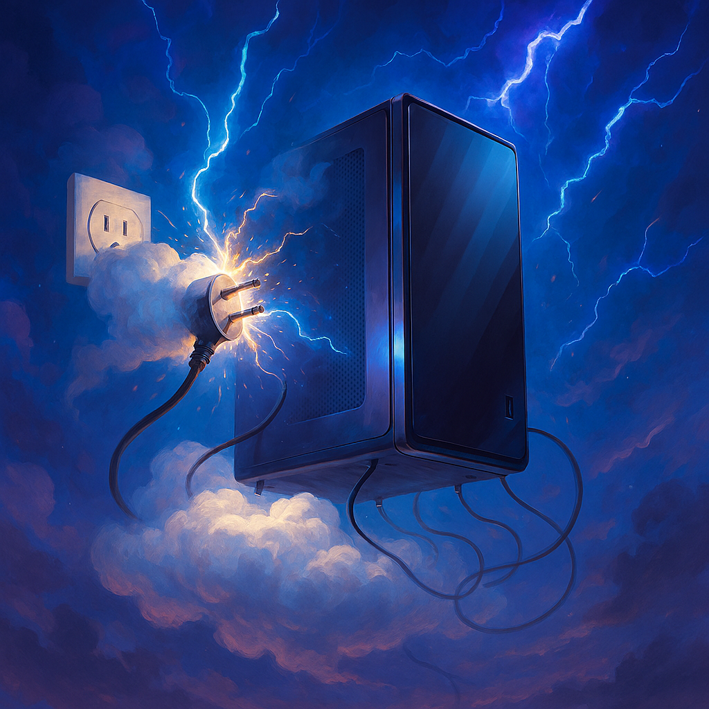 Ein computer, welcher gerade seine Verbindung in die Cloud verliert