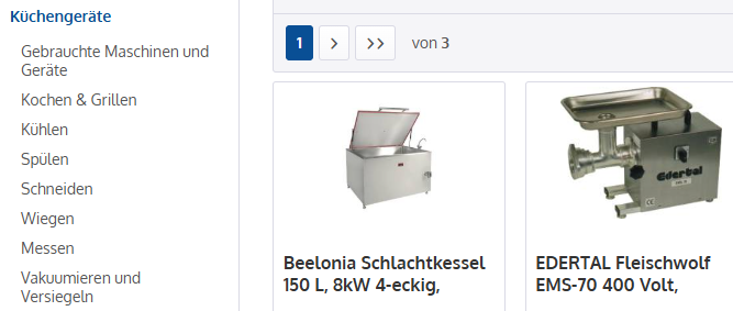 Automatische Anzeige von gebrauchten Maschinen und Geräten im Online-Shop