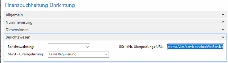 Screenshot aus den Navision Versionen 2015, 2016, 2017 zur Eingabe der URL für die Ust-IDnr. Überprüfung mit VIES