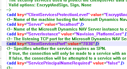 Konfiguration eines neuen Webservices für BC365/Navision mit Angabe von port und Service